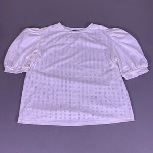 On Twelfth Top Women's Plus Size 2X White Rhinestone Studded Puff Sleeve